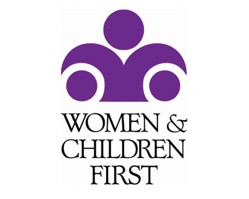 Woman and Childern First's logo with learn more link